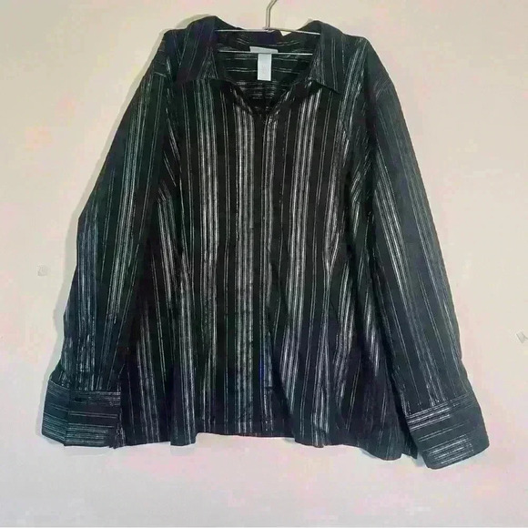 Liz&Co. Light Weight Zipper Jacket. Size 2X 22/24. Black and Silver - Picture 5 of 9